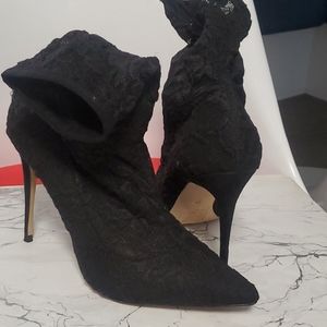 Black lace boot heel